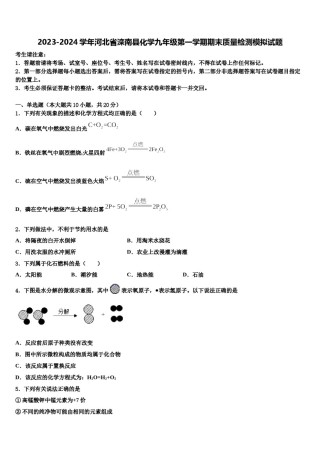 2023-2024学年河北省滦南县化学九年级第一学期期末质量检测模拟试题含解析.doc