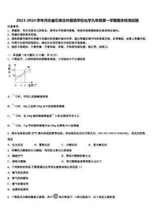 2023-2024学年河北省石家庄外国语学校化学九年级第一学期期末检测试题含解析.doc