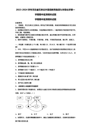 2023-2024学年河北省石家庄外国语教育集团九年级化学第一学期期中监测模拟试题含解析.doc