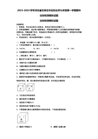 2023-2024学年河北省石家庄市名校化学九年级第一学期期中达标检测模拟试题含解析.doc