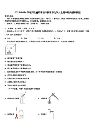 2023-2024学年河北省石家庄市新乐市化学九上期末经典模拟试题含解析.doc