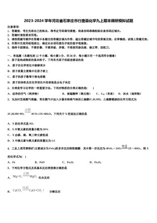 2023-2024学年河北省石家庄市行唐县化学九上期末调研模拟试题含解析.doc
