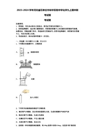 2023-2024学年河北省石家庄市裕华实验中学化学九上期中联考试题含解析.doc