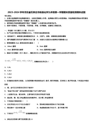 2023-2024学年河北省石家庄市赵县化学九年级第一学期期末质量检测模拟试题含解析.doc