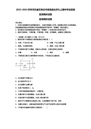2023-2024学年河北省石家庄市高邑县化学九上期中学业质量监测模拟试题含解析.doc