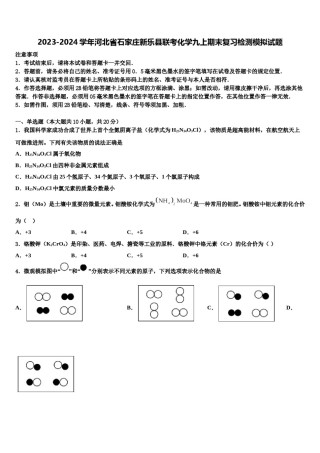 2023-2024学年河北省石家庄新乐县联考化学九上期末复习检测模拟试题含解析.doc