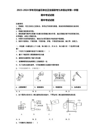 2023-2024学年河北省石家庄正定县联考九年级化学第一学期期中考试试题含解析.doc