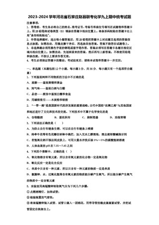 2023-2024学年河北省石家庄赵县联考化学九上期中统考试题含解析.doc