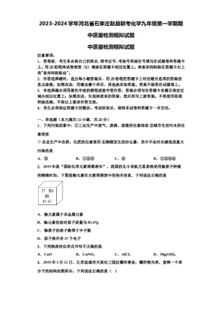 2023-2024学年河北省石家庄赵县联考化学九年级第一学期期中质量检测模拟试题含解析.doc