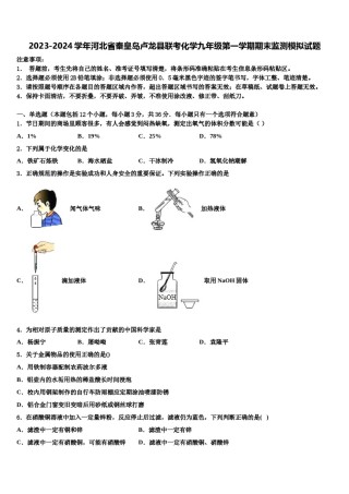 2023-2024学年河北省秦皇岛卢龙县联考化学九年级第一学期期末监测模拟试题含解析.doc