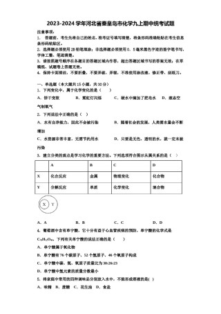 2023-2024学年河北省秦皇岛市化学九上期中统考试题含解析.doc