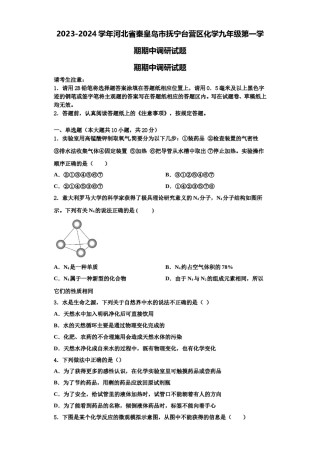 2023-2024学年河北省秦皇岛市抚宁台营区化学九年级第一学期期中调研试题含解析.doc