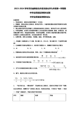 2023-2024学年河北省秦皇岛市青龙县化学九年级第一学期期中学业质量监测模拟试题含解析.doc
