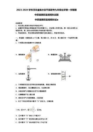 2023-2024学年河北省衡水安平县联考九年级化学第一学期期中质量跟踪监视模拟试题含解析.doc