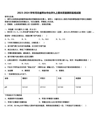 2023-2024学年河北省邢台市化学九上期末质量跟踪监视试题含解析.doc