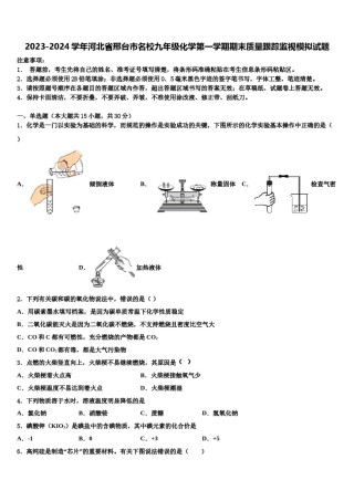 2023-2024学年河北省邢台市名校九年级化学第一学期期末质量跟踪监视模拟试题含解析.doc
