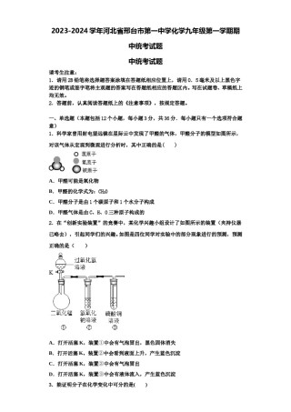2023-2024学年河北省邢台市第一中学化学九年级第一学期期中统考试题含解析.doc