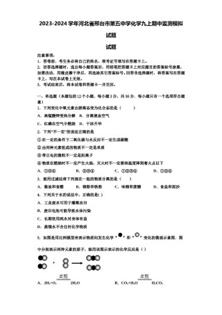 2023-2024学年河北省邢台市第五中学化学九上期中监测模拟试题含解析.doc