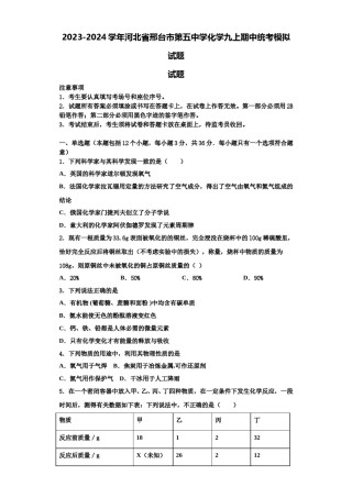 2023-2024学年河北省邢台市第五中学化学九上期中统考模拟试题含解析.doc