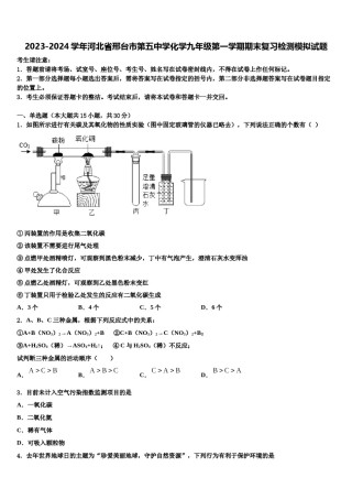 2023-2024学年河北省邢台市第五中学化学九年级第一学期期末复习检测模拟试题含解析.doc