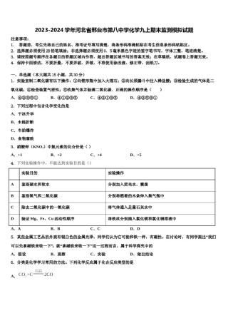 2023-2024学年河北省邢台市第八中学化学九上期末监测模拟试题含解析.doc