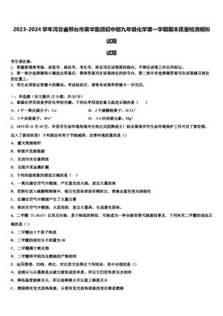 2023-2024学年河北省邢台市英华集团初中部九年级化学第一学期期末质量检测模拟试题含解析.doc