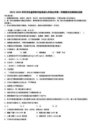 2023-2024学年河北省邯郸市临漳县九年级化学第一学期期末经典模拟试题含解析.doc