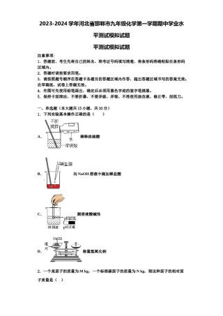 2023-2024学年河北省邯郸市九年级化学第一学期期中学业水平测试模拟试题含解析.doc