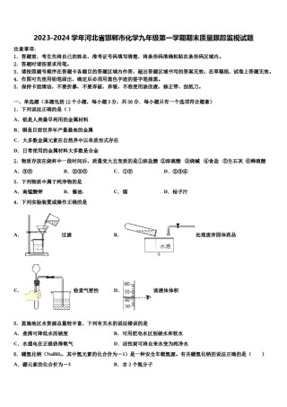 2023-2024学年河北省邯郸市化学九年级第一学期期末质量跟踪监视试题含解析.doc