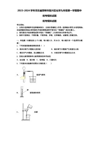 2023-2024学年河北省邯郸市复兴区化学九年级第一学期期中统考模拟试题含解析.doc