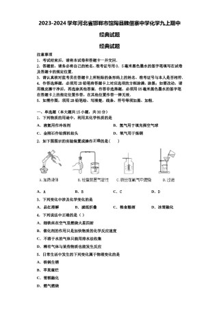2023-2024学年河北省邯郸市馆陶县魏僧寨中学化学九上期中经典试题含解析.doc