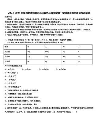 2023-2024学年河北省邯郸市鸡泽县九年级化学第一学期期末教学质量检测试题含解析.doc