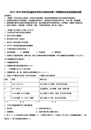 2023-2024学年河北省部分学校九年级化学第一学期期末综合测试模拟试题含解析.doc
