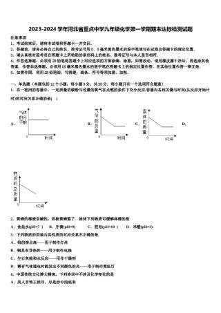 2023-2024学年河北省重点中学九年级化学第一学期期末达标检测试题含解析.doc