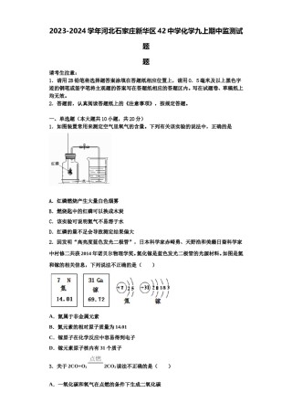 2023-2024学年河北石家庄新华区42中学化学九上期中监测试题含解析.doc
