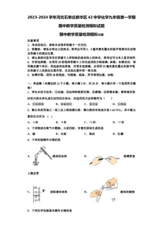 2023-2024学年河北石家庄新华区42中学化学九年级第一学期期中教学质量检测模拟试题含解析.doc