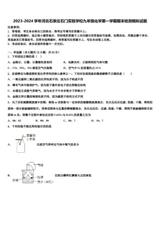 2023-2024学年河北石家庄石门实验学校九年级化学第一学期期末检测模拟试题含解析.doc