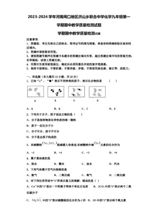2023-2024学年河南周口地区洪山乡联合中学化学九年级第一学期期中教学质量检测试题含解析.doc