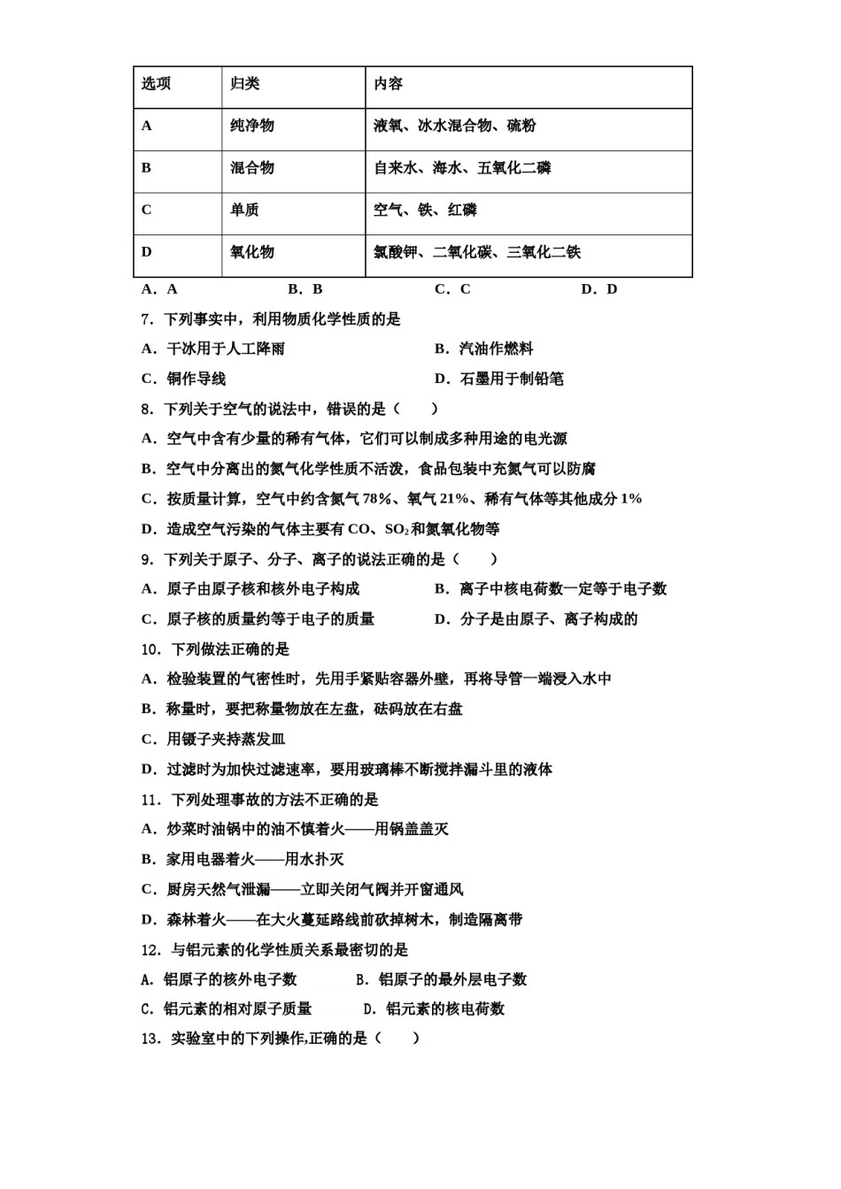 2023-2024学年河南省三门峡市陕州区化学九年级第一学期期中质量检测模拟试题含解析.doc_第2页