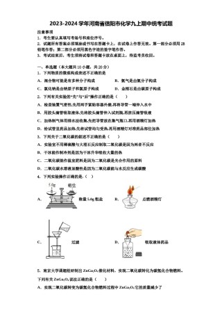 2023-2024学年河南省信阳市化学九上期中统考试题含解析.doc