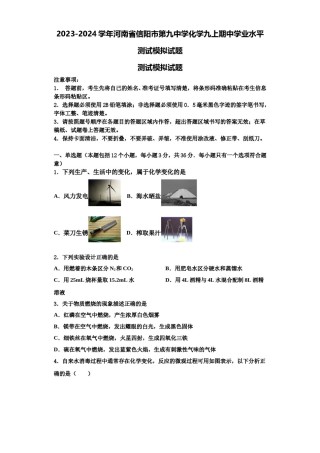 2023-2024学年河南省信阳市第九中学化学九上期中学业水平测试模拟试题含解析.doc