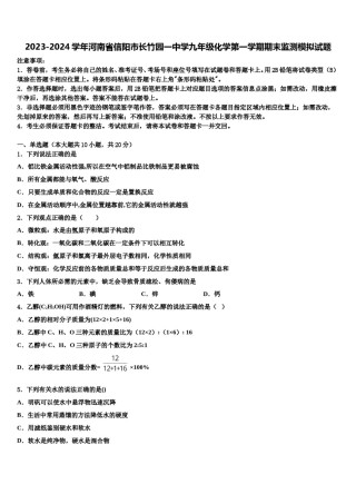 2023-2024学年河南省信阳市长竹园一中学九年级化学第一学期期末监测模拟试题含解析.doc