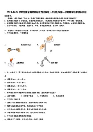 2023-2024学年河南省南阳宛城区四校联考九年级化学第一学期期末联考模拟试题含解析.doc