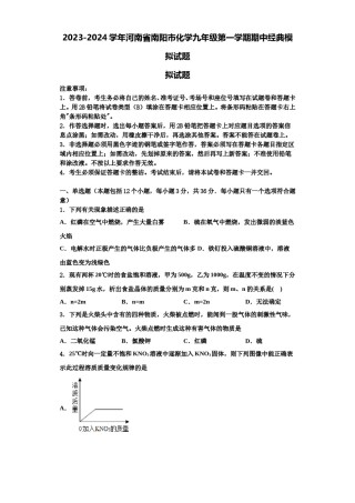 2023-2024学年河南省南阳市化学九年级第一学期期中经典模拟试题含解析.doc