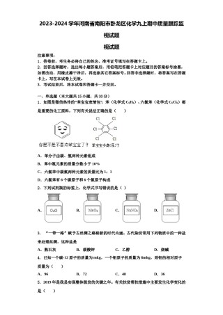 2023-2024学年河南省南阳市卧龙区化学九上期中质量跟踪监视试题含解析.doc