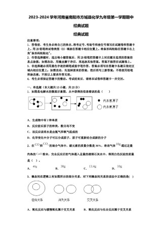 2023-2024学年河南省南阳市方城县化学九年级第一学期期中经典试题含解析.doc