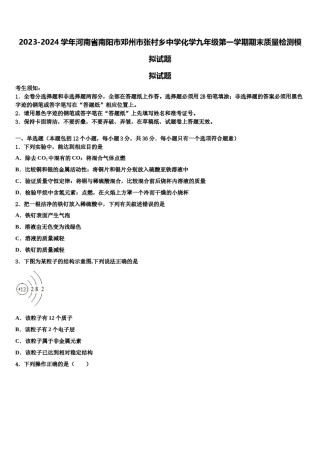 2023-2024学年河南省南阳市邓州市张村乡中学化学九年级第一学期期末质量检测模拟试题含解析.doc