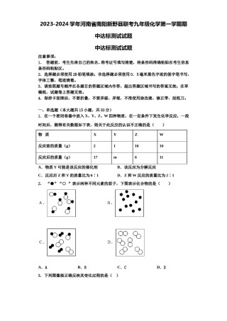2023-2024学年河南省南阳新野县联考九年级化学第一学期期中达标测试试题含解析.doc