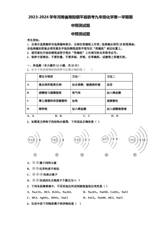 2023-2024学年河南省南阳镇平县联考九年级化学第一学期期中预测试题含解析.doc
