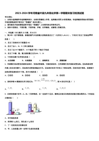 2023-2024学年河南省叶县九年级化学第一学期期末复习检测试题含解析.doc